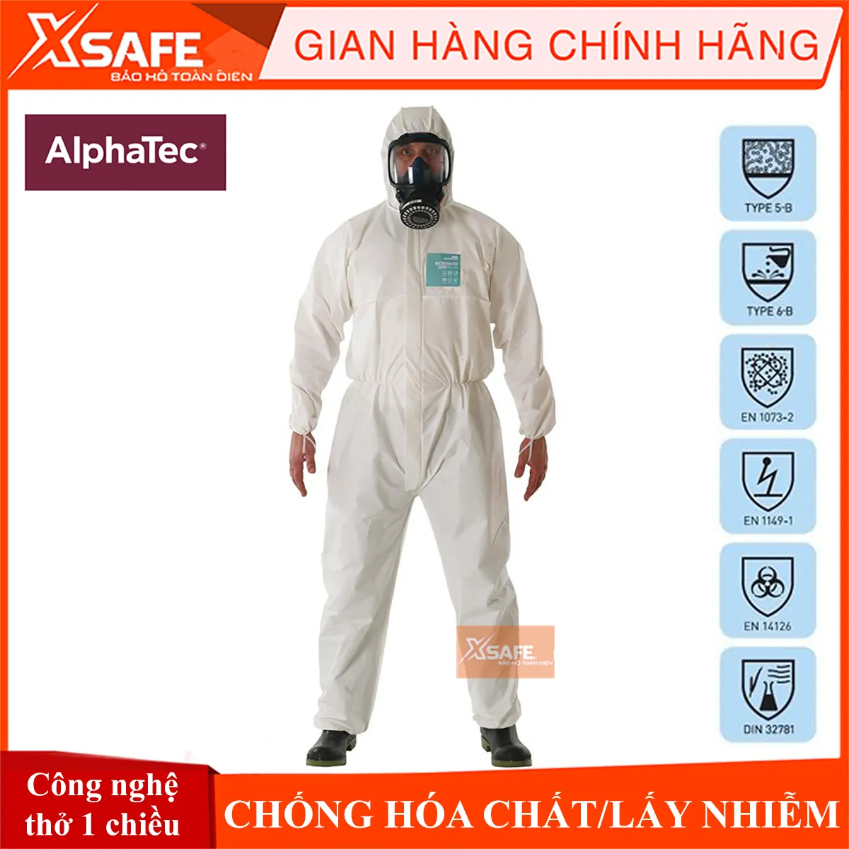 Quần áo chống hóa chất phòng dịch Alphatec 2000 Model 111 Chống hóa chấtChống lấy nhiễm ISO Type 5 Type 6