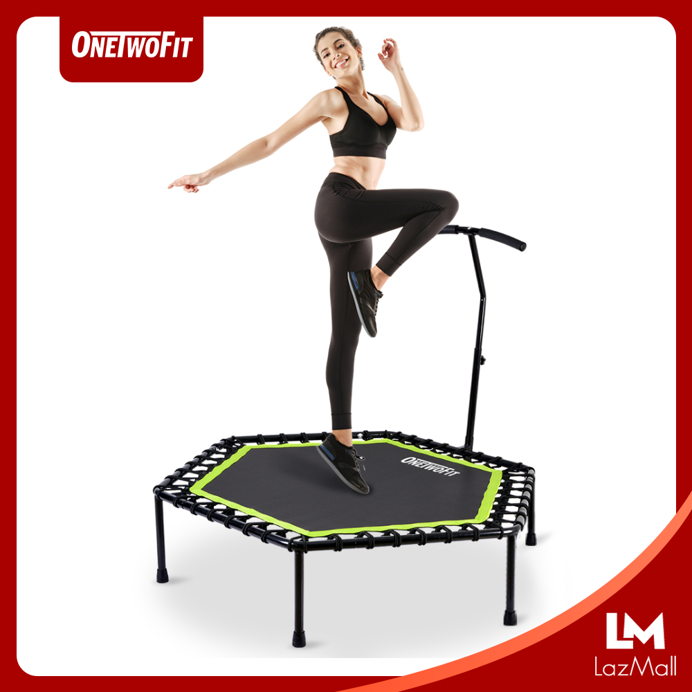 OneTwoFit 53 '' Silent Mini Trampoline với Tay cầm có thể điều chỉnh, Tấm bạt lò xo 48 inch Sàn nhún OT064