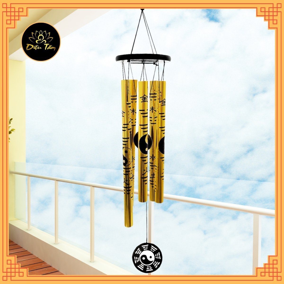 Chuông gió phong thủy bát quái 5 thanh ngũ hành Kim Mộc Thủy Hỏa Thổ chuông gió treo cửa trang trí chiêu tài, trừ tà khí - shop Diệu Tâm