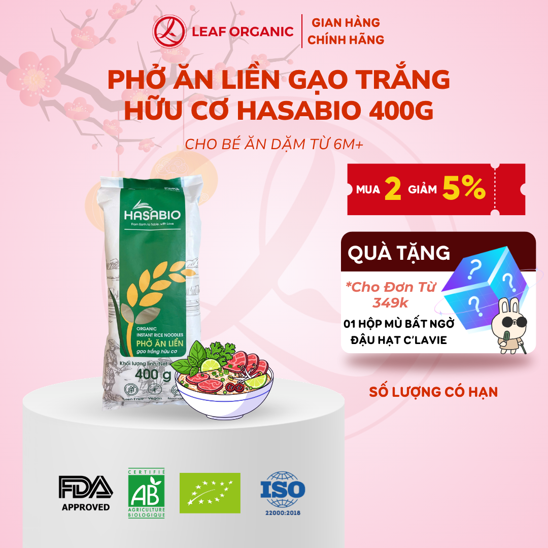 Phở ăn liền gạo trắng hữu cơ Hasa Bio 400g - Leaf Organic HCM