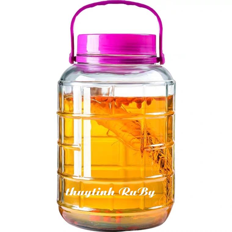 Bình Thủy Tinh Quai Xách Ngâm Rượu 12 Lít (Không Vòi), Keo Ngâm Rượu Sang trọng, Hũ Ngâm Ruou, Bình Ngâm Trái Cây, Binh Sam, Hu Lo Ngam Nhan Sam