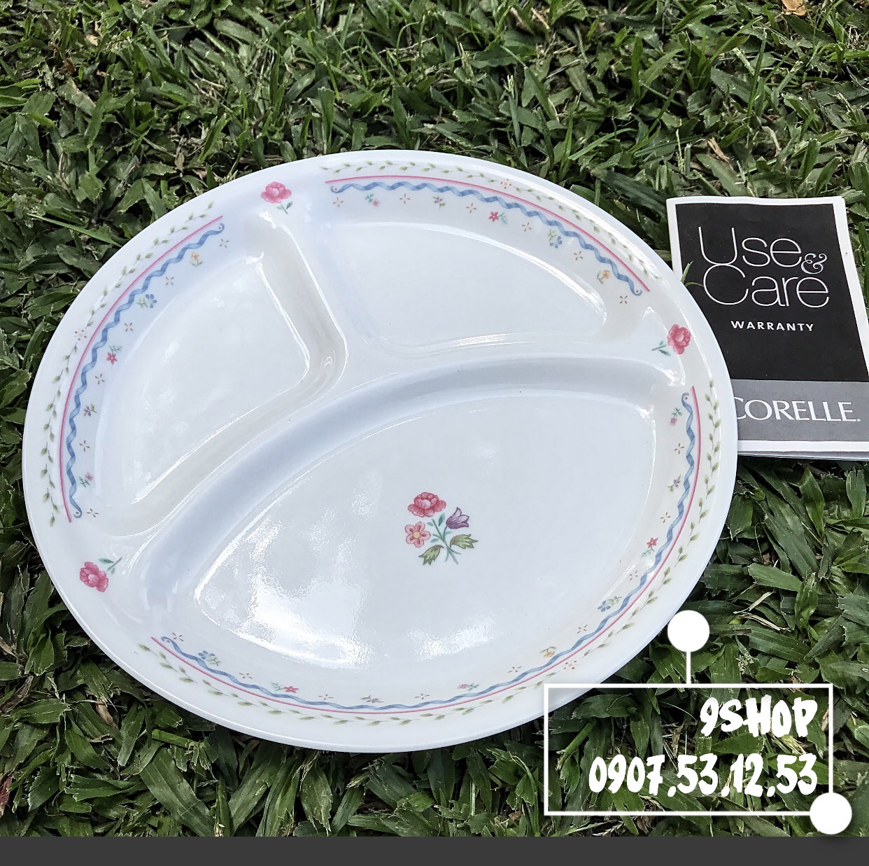Corelle USA - Five Flower Lines - 01 Dĩa 3 Ngăn/ Chia Thức Ăn 26cm