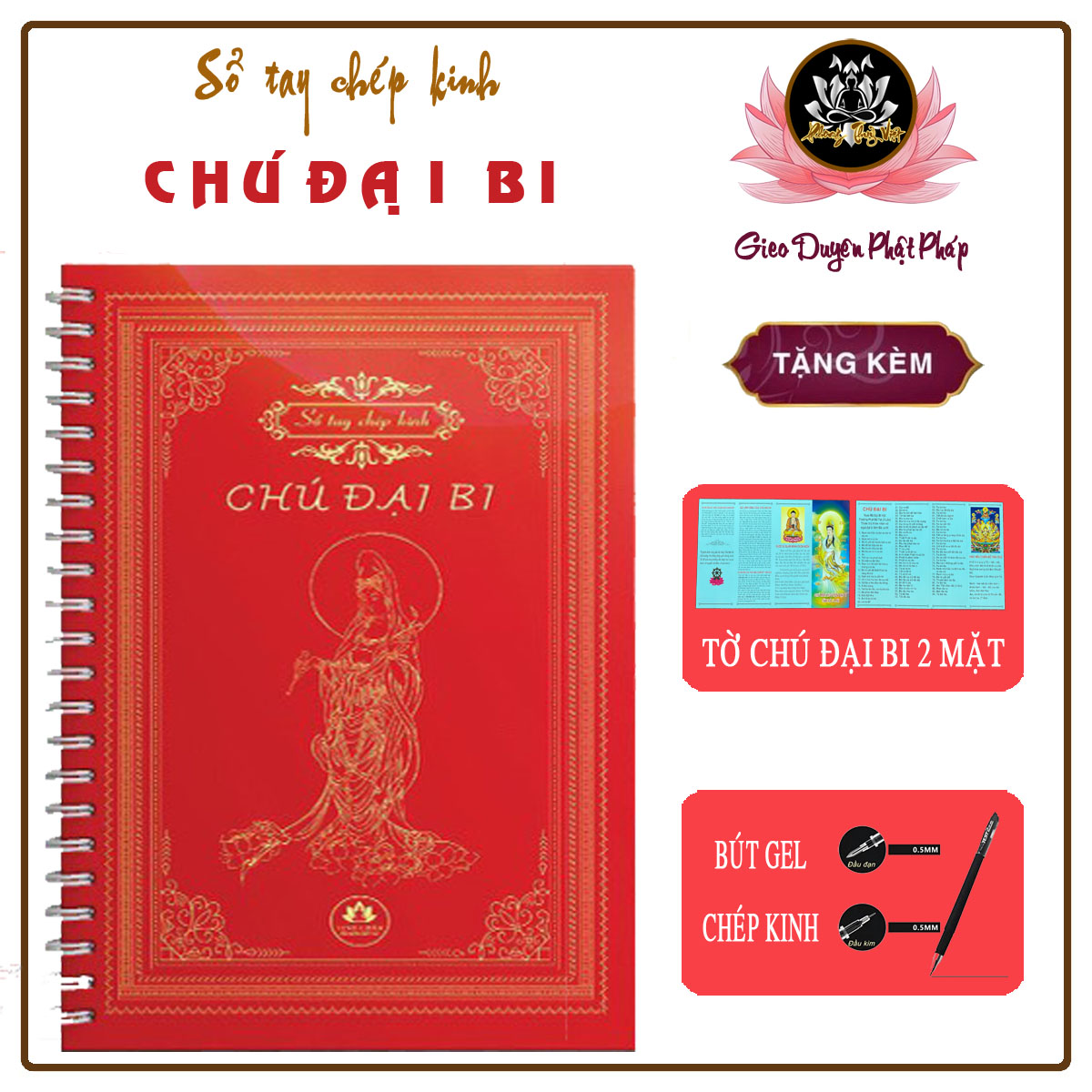 Kèm bút sổ chép kinh chữ in mờ chú đại bi tuệ tâm