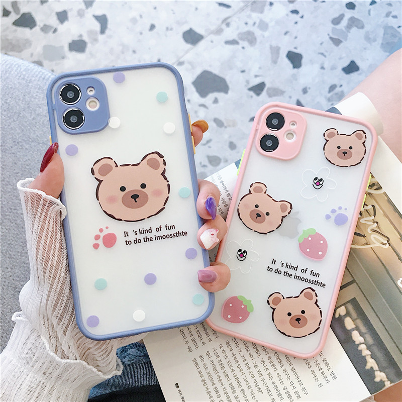 Ốp lưng nhám chống sock va đập bảo vệ camera bear face