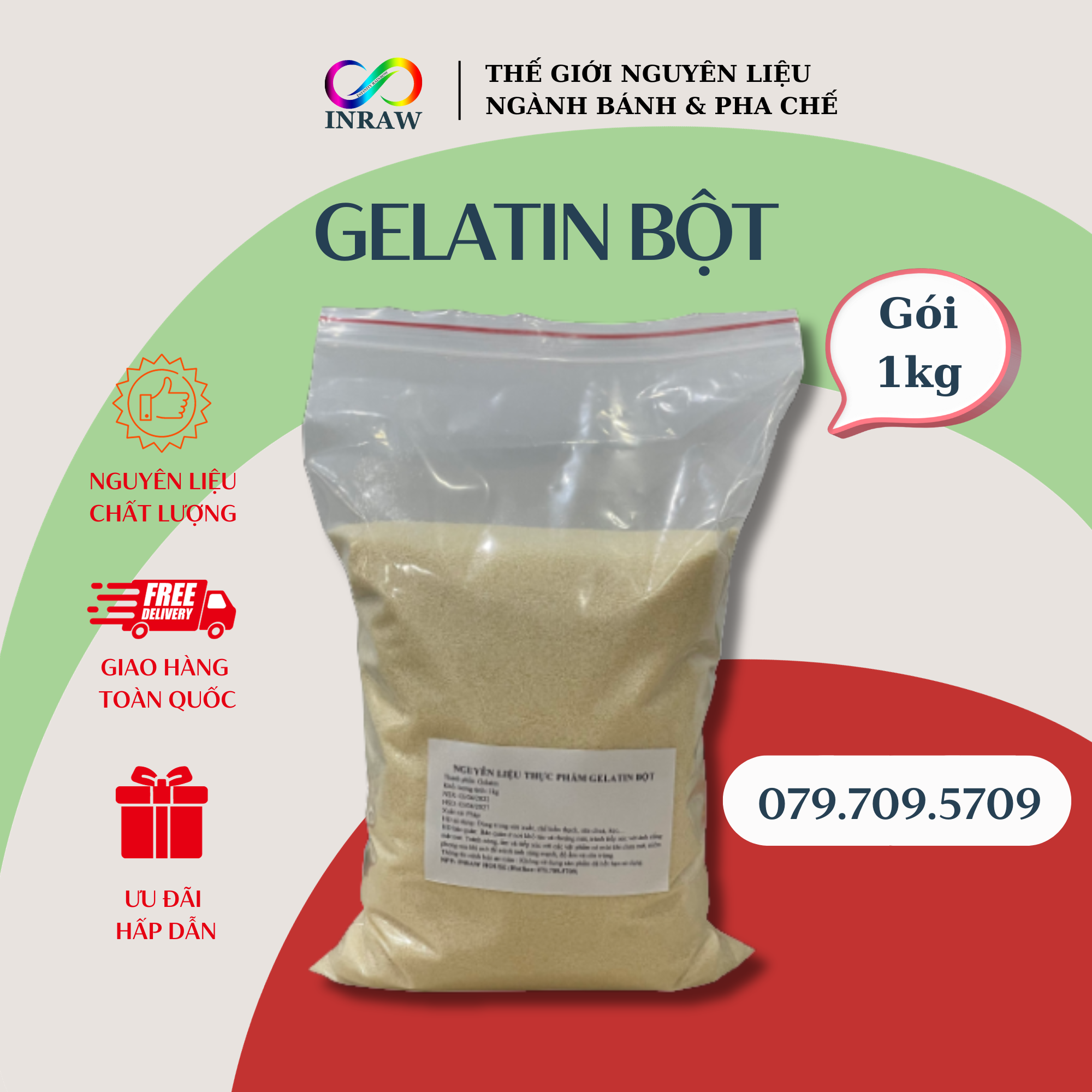 Gelatin Bột Mịn Làm Bánh, Thạch, Nấu Chè (Pháp) Gói 1kg