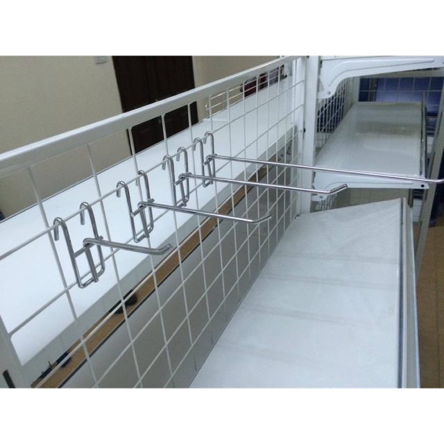 Móc cài lưới, thanh treo đồ inox treo đồ tiện lợi-Trắng-15cm