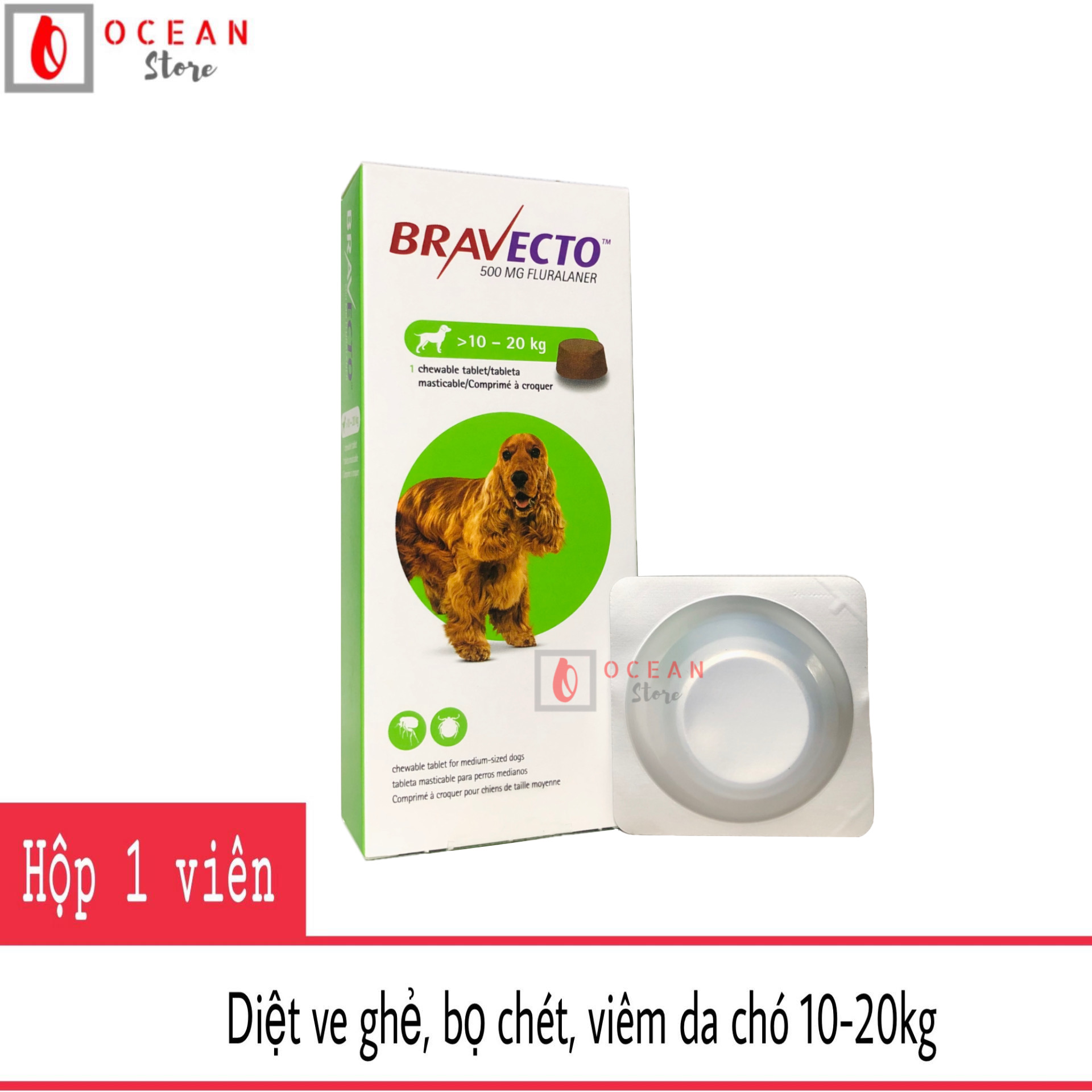 Thuốc trị ve ghẻ, viêm da, demodex cho chó - Bravecto chó 10-20kg