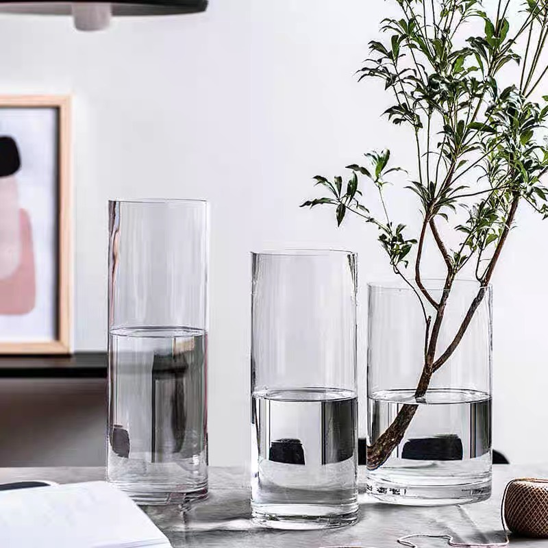 Lọ hoa thuỷ tinh cao cấp hình trụ tròn nhiều kích thước 10 x25/30/40 cm