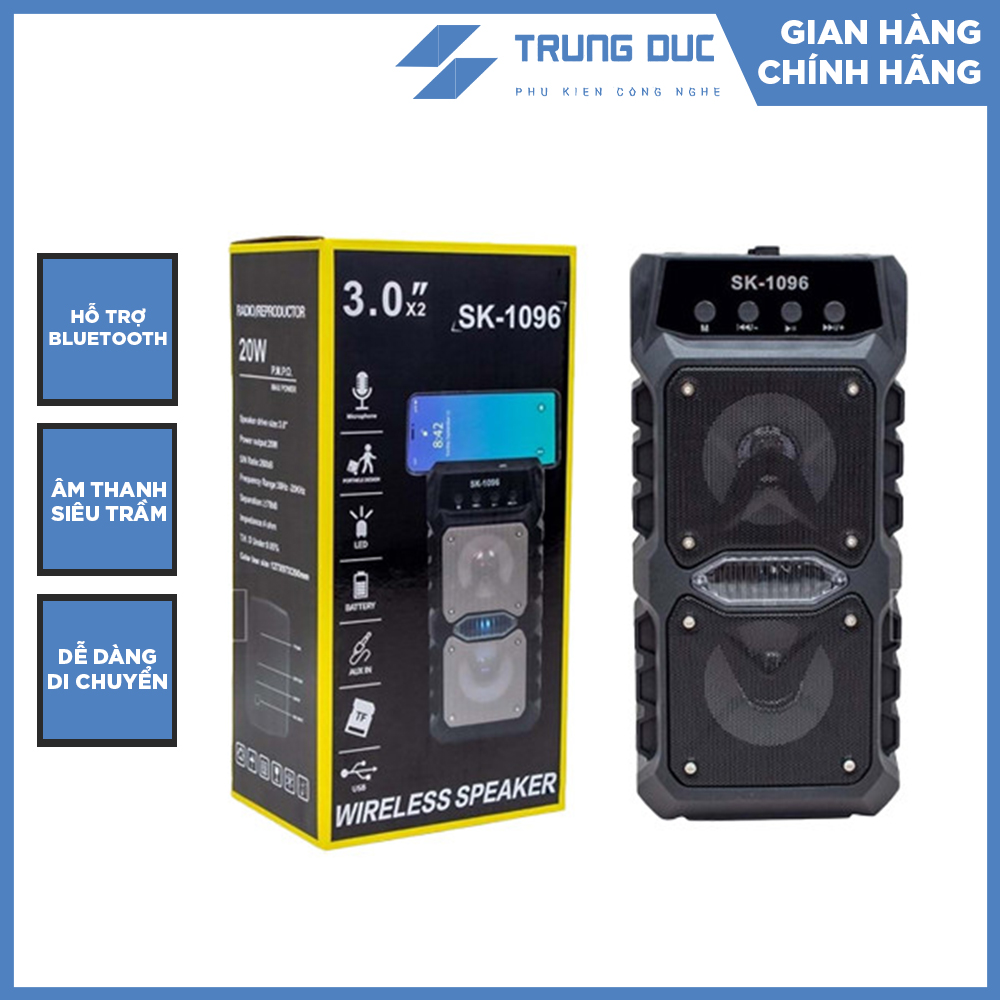 [FREESHIP] Loa Karaoke Bluetooth Mini Kèm Mic SK-1096 TD18 Hỗ Trợ Định Dạng MP3, Thời Gian Phát Liên Tục 5-6 Giờ Tùy Theo Âm Lượng - Phụ Kiện Trung Đức