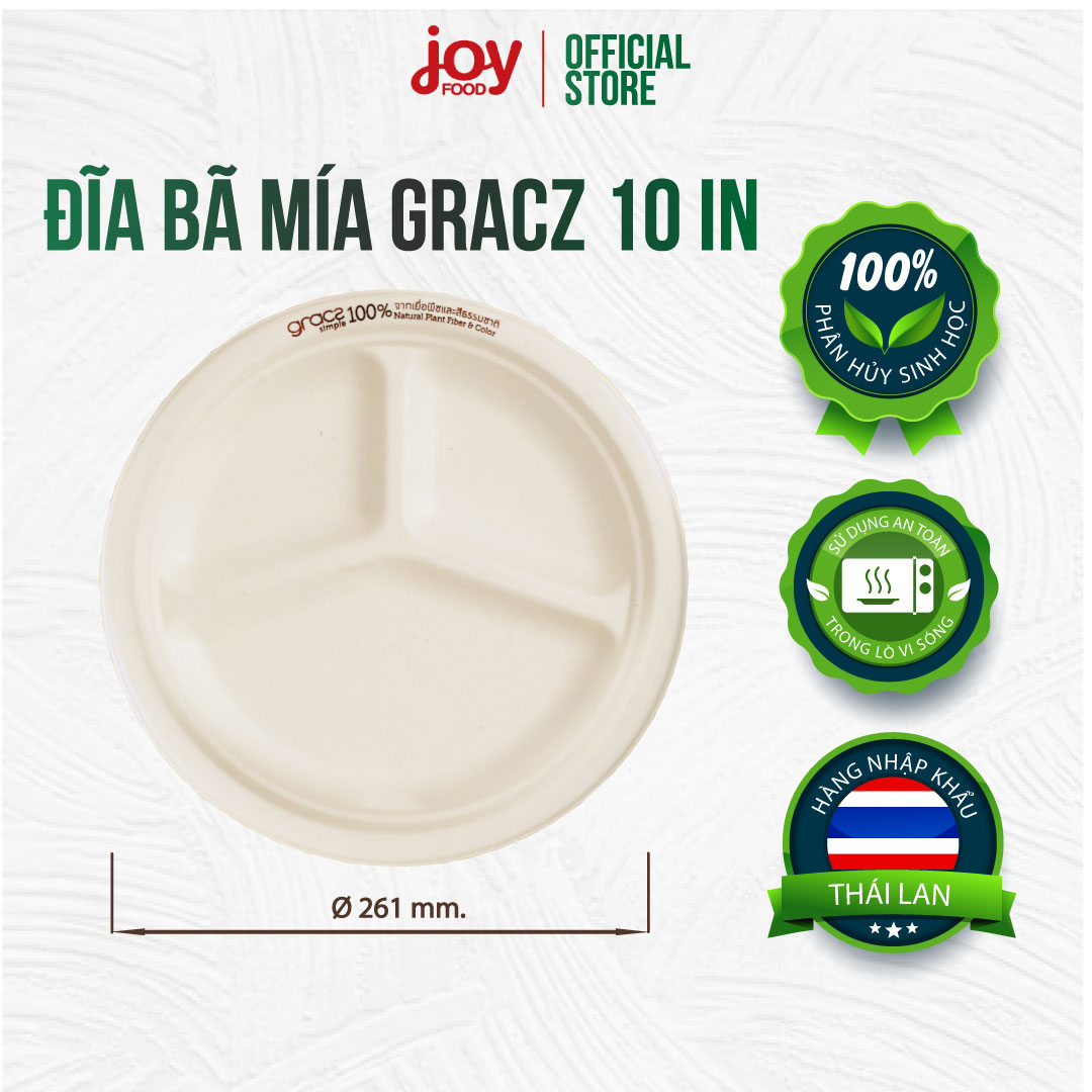50 đĩa bã mía Gracz 3 ngăn 10in , đĩa dùng 1 lần nhập khẩu Thái Lan