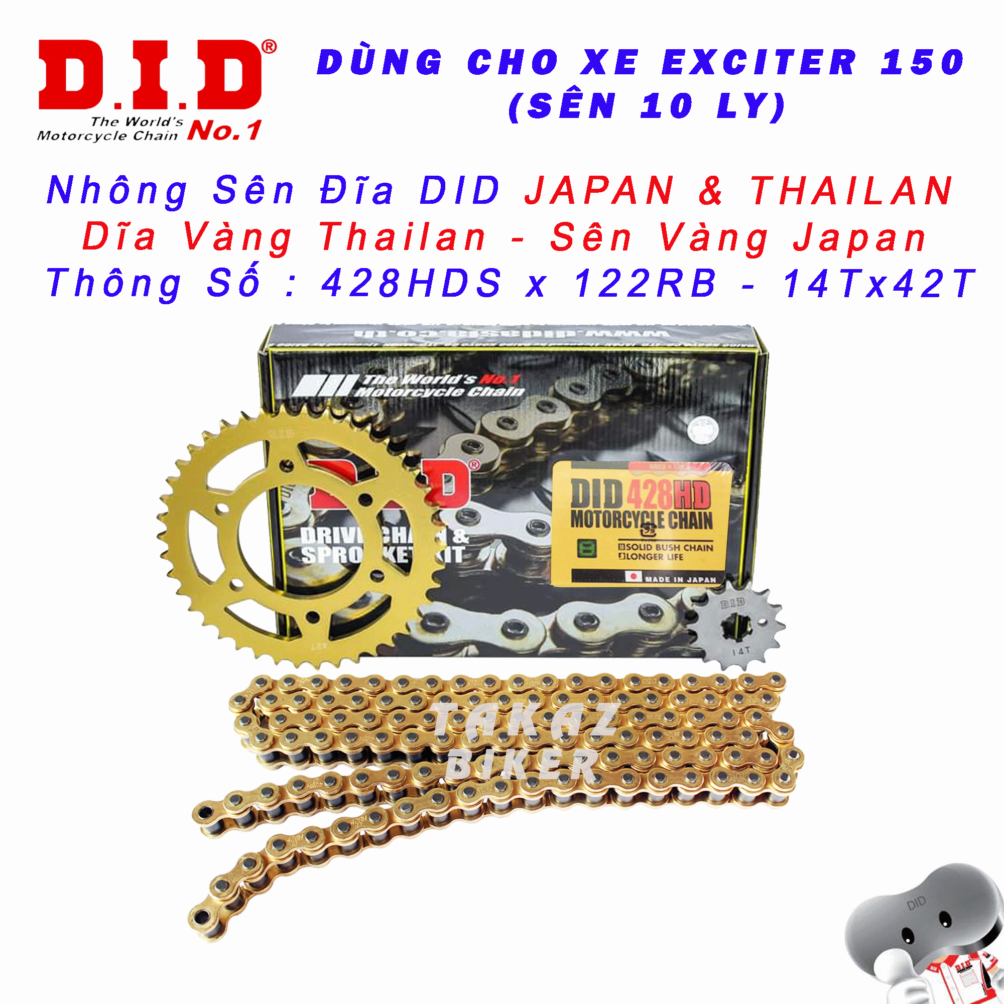 [HCM][ Exciter 150 ] Nhông Sên Đĩa Vàng DID Yamaha Exciter150 Sên Vàng Tem Xanh  10ly DID & Nhông Đĩa DID HDS Japan