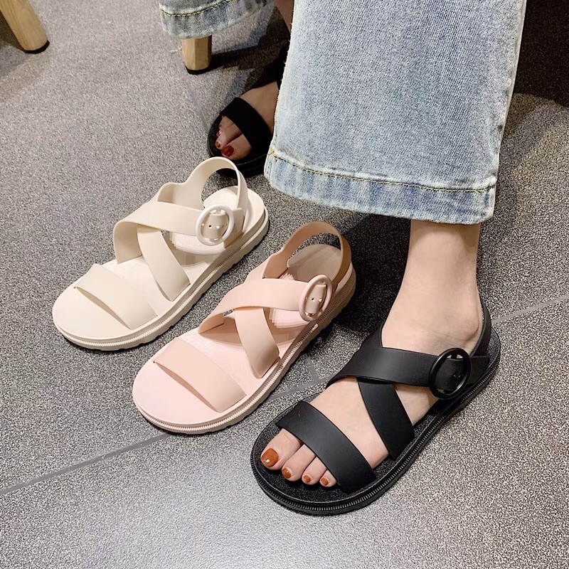 Sandal nữ dép nhựa dẻo đi mưa HAPU hồng, kem, đen G008