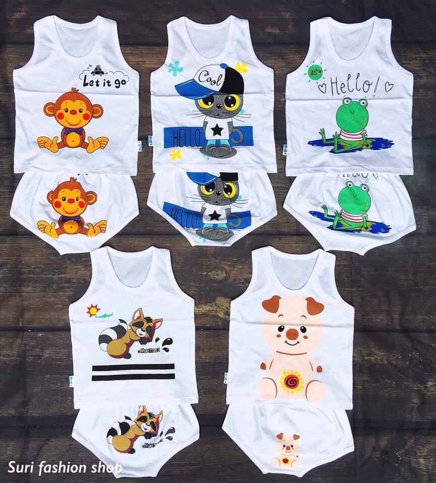 Set 5 bộ ba lỗ trắng cotton cho bé trai và bé gái