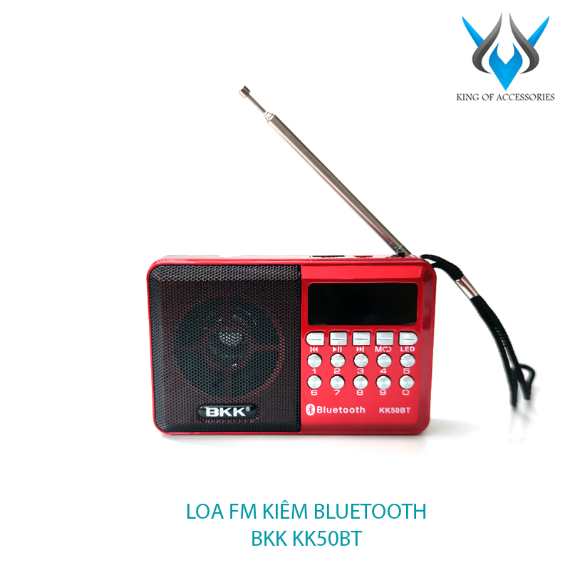  Loa nghe đài BKK model KK50BT hỗ trợ bluetooth  FM  thẻ nhớ  USB  Tai nghe  Đèn pin - dùng pin rời 18650  Đen đỏ  Phụ kiện 1986 