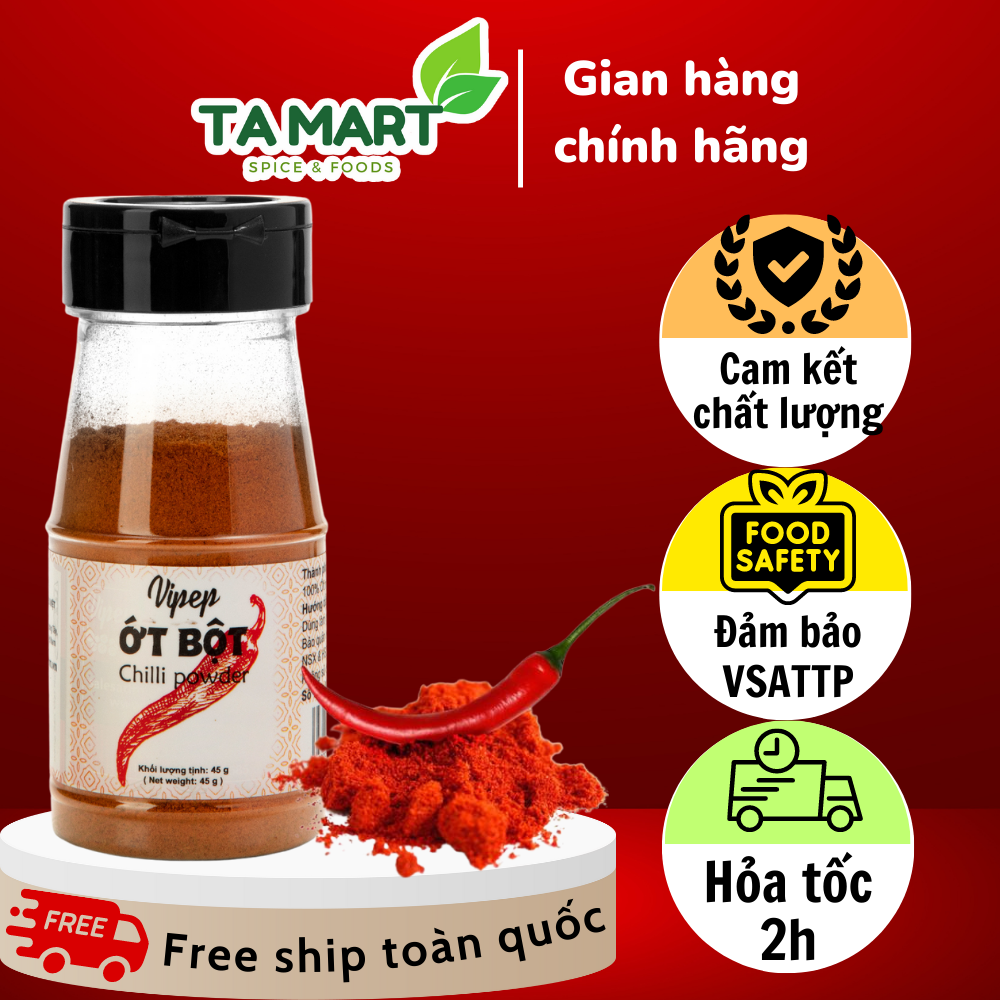 Ớt Bột Vipep Xay Min 45g - Gia vị làm kim chi, tẩm ướp thực phẩm