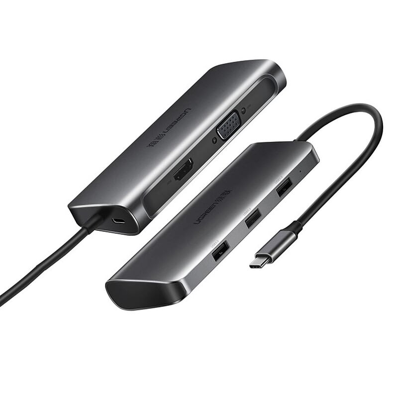 Ugreen 50319 bộ chuyển đổi type c sang 3 usb 3.0 + hdmi + vga + hỗ trợ nguồn type c cm163