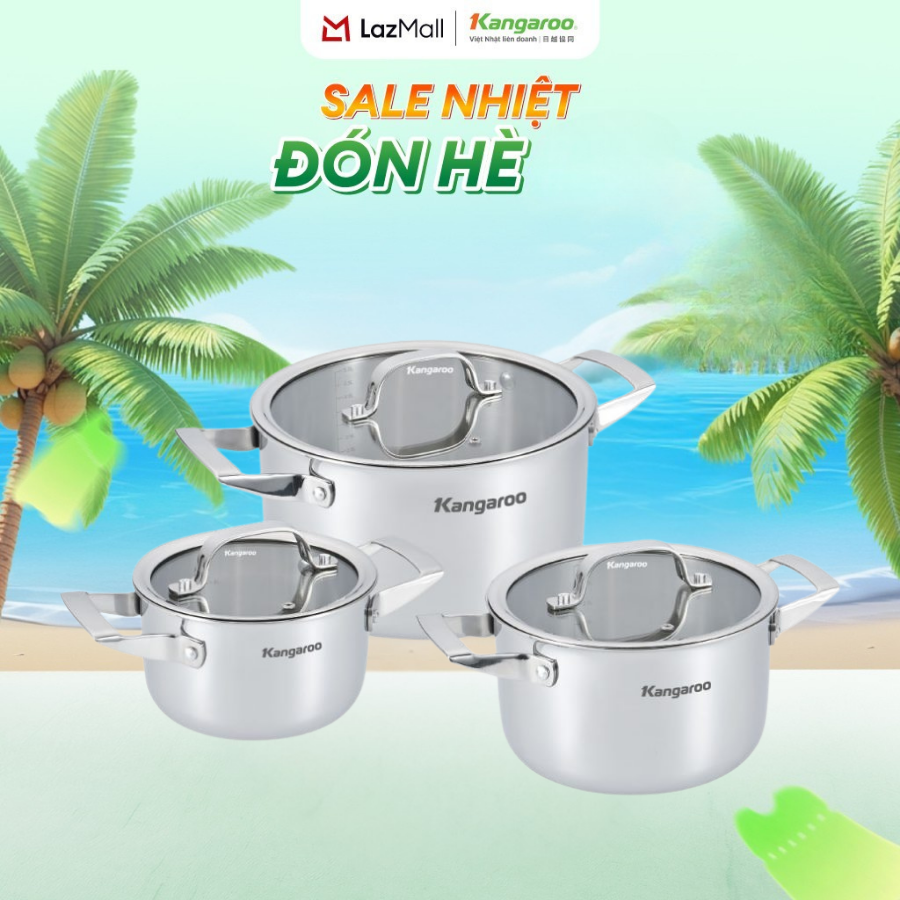 Bộ nồi Inox cao cấp Kangaroo KG304IP2 (3 cái: 16 - 20 - 24cm) - Hàng chính hãng