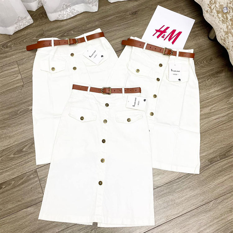 Chân váy nữ kaki jean hot hit màu trắng hàng quảng châu . Fula