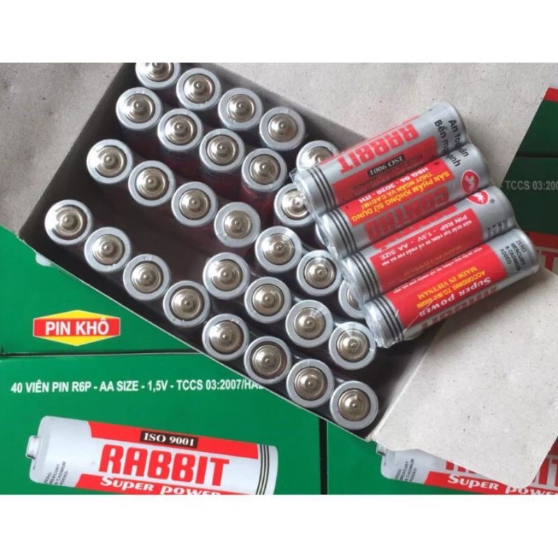 1 hộp 40 viên pin con thỏ, pin tiểu aa, pin khiển aaa