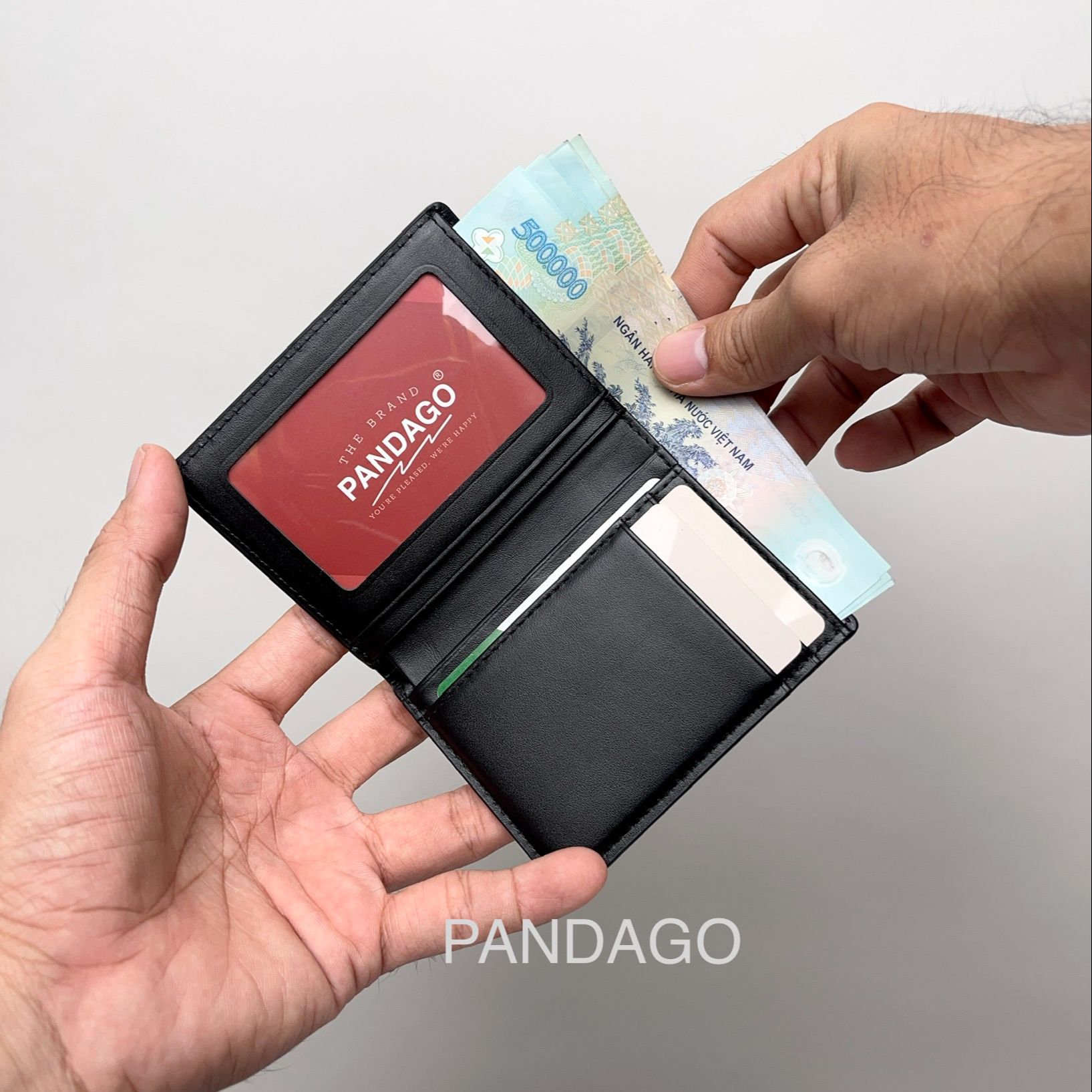 Ví nam gập đôi pandago mini 06 da thật dáng đứng nhỏ gọn bỏ túi nhiều ngăn