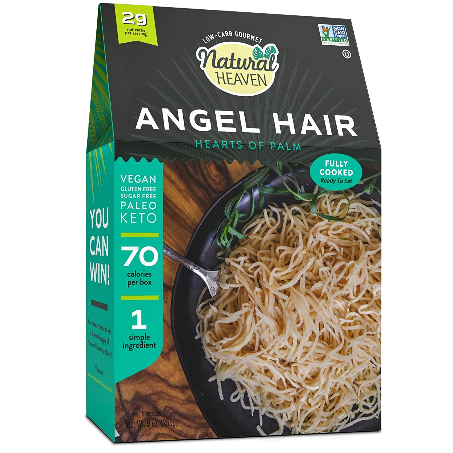 Mì tim cọ - sợi nhỏ natural heaven pasta noodles - angel hair, non gmo, gluten free, sugar free, keto, paleo, 255g