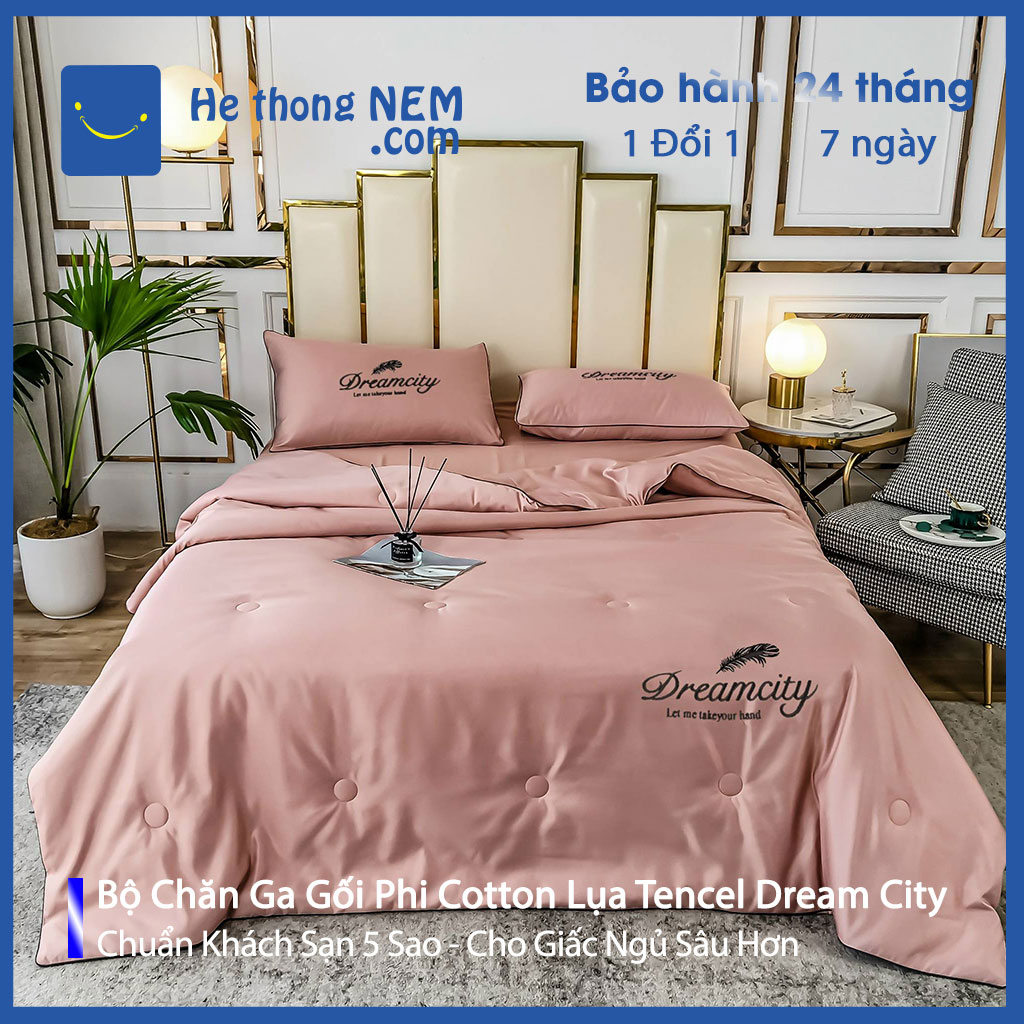 Ga trải giường phi cotton lụa dream city SERENA cao cấp bộ vỏ drap combo chăn ra ga drap gối trần phủ trải giường bọc nệm đệm dream city mát lạnh hàn quốc bedding set