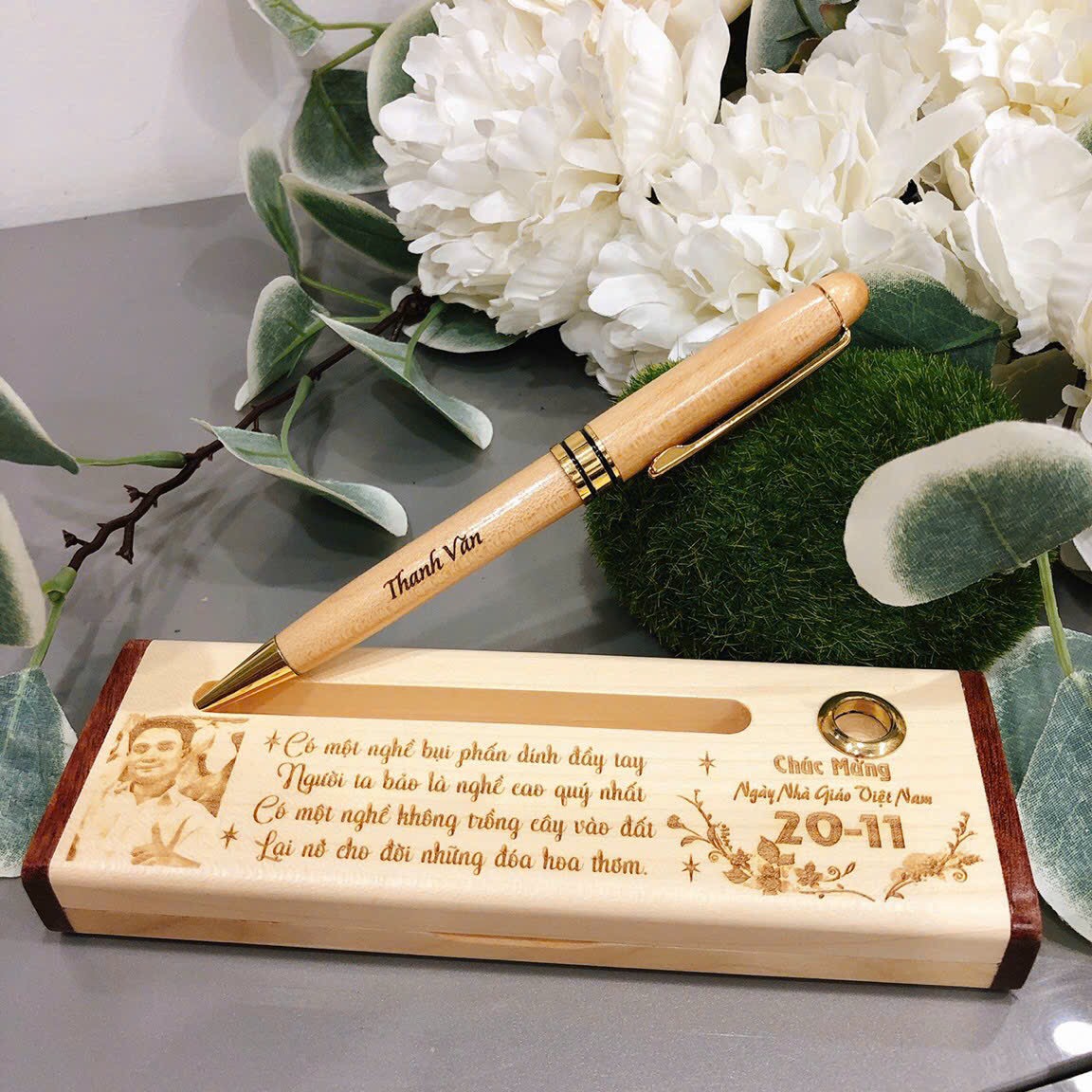 Combo bút gỗ xoay và hộp gỗ - khắc hình và chữ theo yêu cầu - quà sinh nhật ý nghĩa cho dân văn phòng - quà tri ân thầy cô ý nghĩa