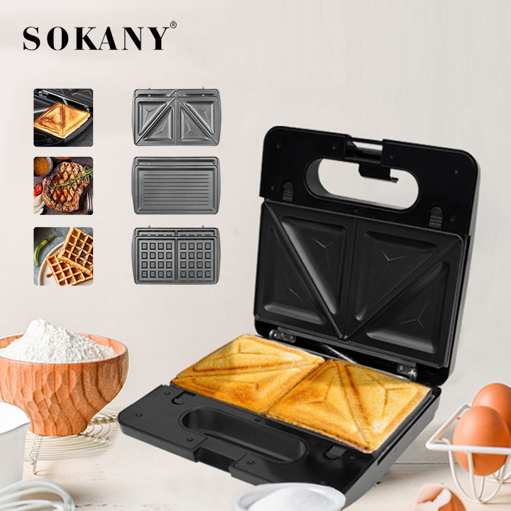 Máy làm bánh waffle, nướng bánh mỳ đa năng 3 trong 1 chính hãng sokany
