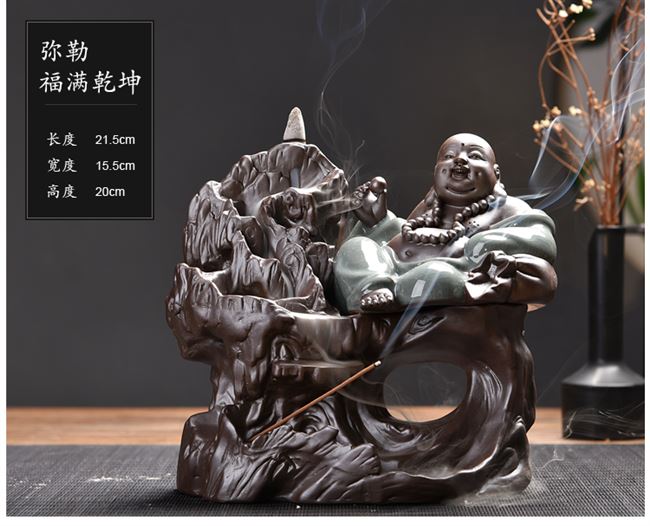 [HCM]Thác khói trầm hương Phật di lạc tọa núi ( tặng kèm 15 nụ trầm)