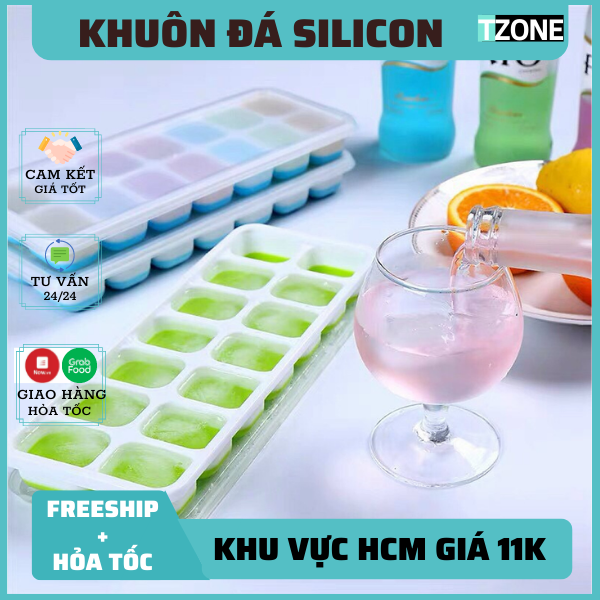 FREESHIP Khay làm đá silicon 14 ô có nắp đậy, khuôn rau câu, khay làm đá viên, khay đá silicon dẻo, khay làm đá silicon