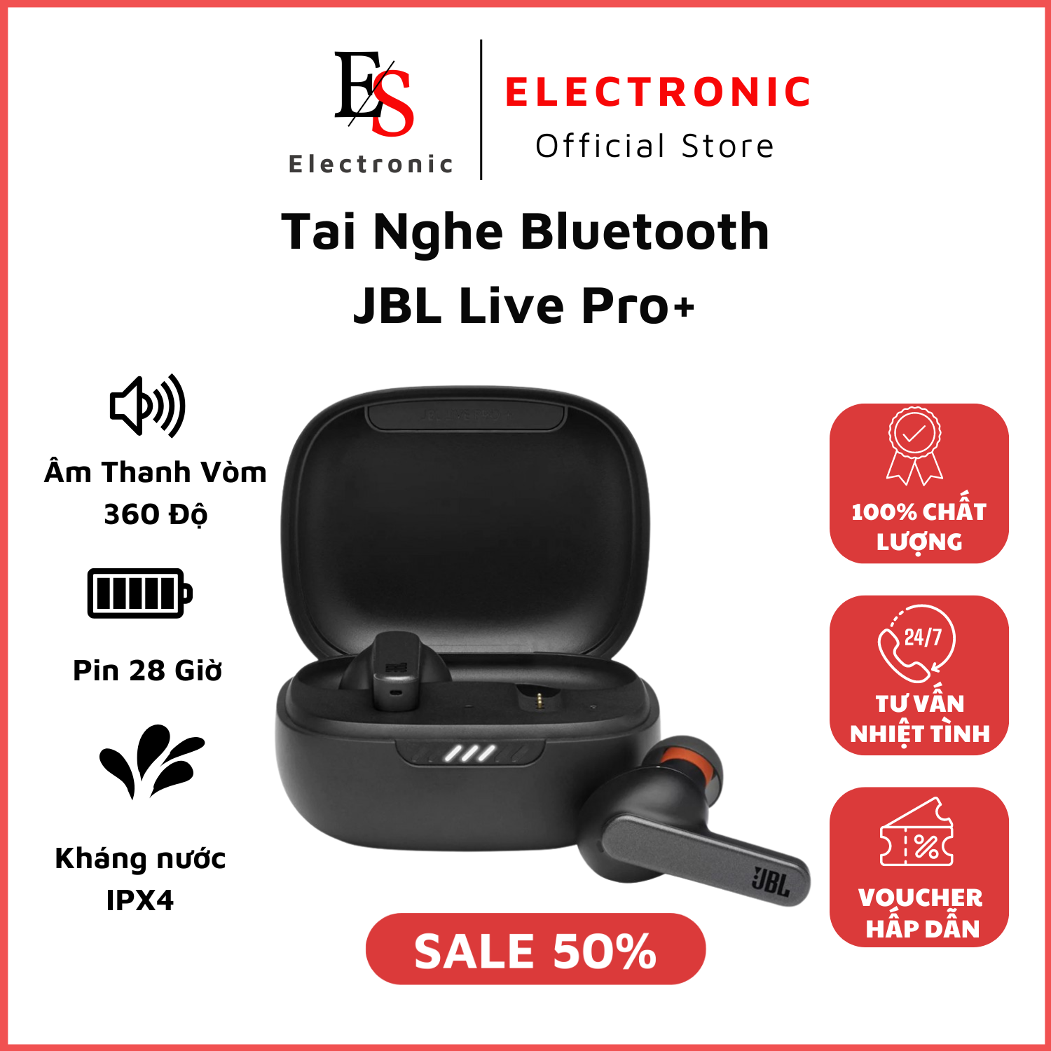  Tai Nghe Bluetooth JBL Live Pro+ True Wireless TWS- Tai Nghe Không Dây Âm Thanh Bass Mạnh Mẽ- Pin Lên Tới 28H- Kháng Nước IPX4. BH 1 Năm 