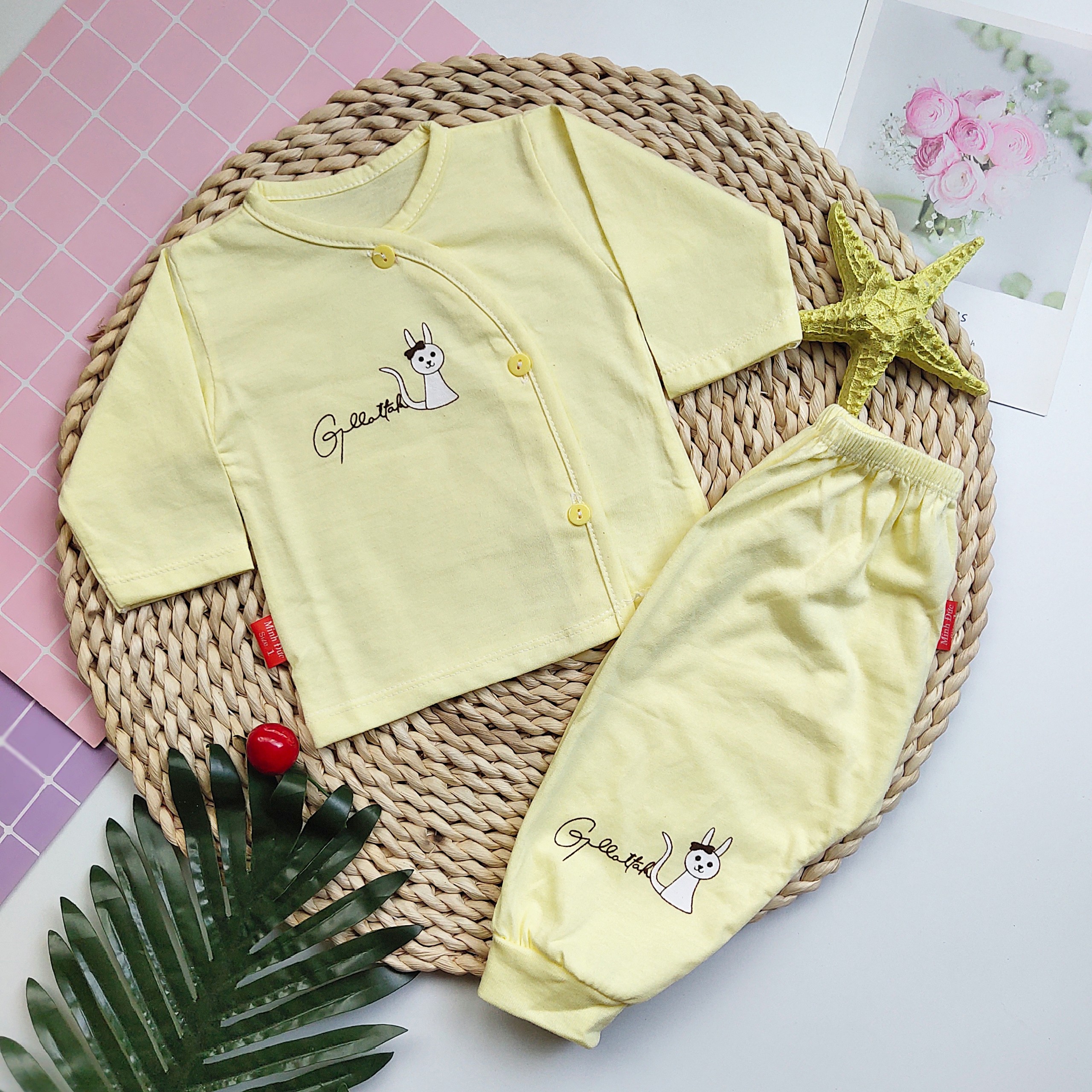 bộ đồ sơ sinh cài cúc chéo (minh đức) chất liệu cotton cài cúc mềm mại hè thu (0-9 tháng) bộ quần áo dài tay cho bé sơ sinh 10