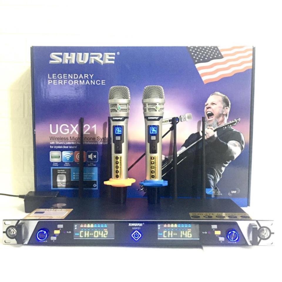 Micro không dây shure ugx 21 tự ngắt, dò sóng chỉnh tần số hiện đại. dòng karaoke cao cấp quán hát.