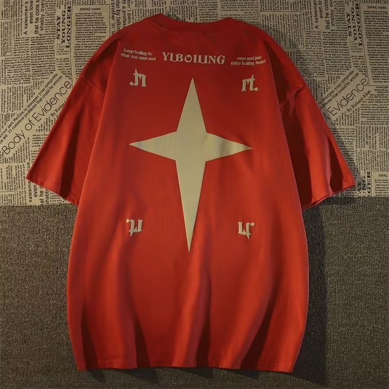 COD  American Style Street Cotton Short Sleeve T Men's and Women's Summer European and American High Street Cross Print Couple's Five-Quarter Sleeve Top 46