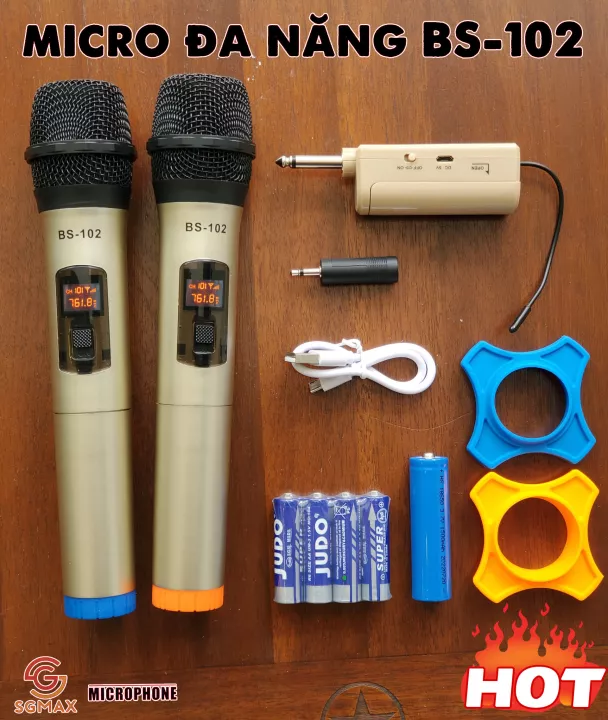 Micro không dây, micro hát karaoke, mic hát karaoke , mic không dây hát karaoke BS 102, Màn hình Led hiển thị thông số, Chống Hú Tốt, Hát Nhẹ, Sóng Mạnh, Âm Thanh Cực Hay - Bảo Hành 12 Tháng- 1 đổi 1