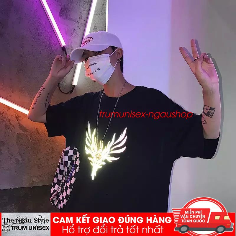 Áo thun unisex form rộng tay lửng nam nữ hàn quốc in Phản Quang Eagle
