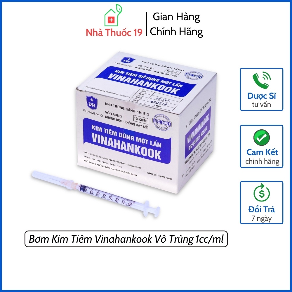 Bơm kim tiêm vinahankook vô trùng sử dụng 1 lần 1cc/ml