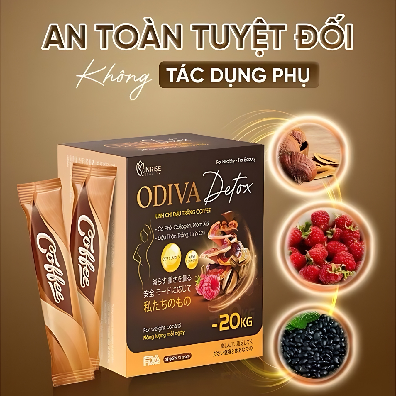 Cà Phê Giảm Cân Mâm Xôi Odiva Detox chính hãng giảm mỡ bụng hiệu quả, an toàn, Hộp 15 Gói