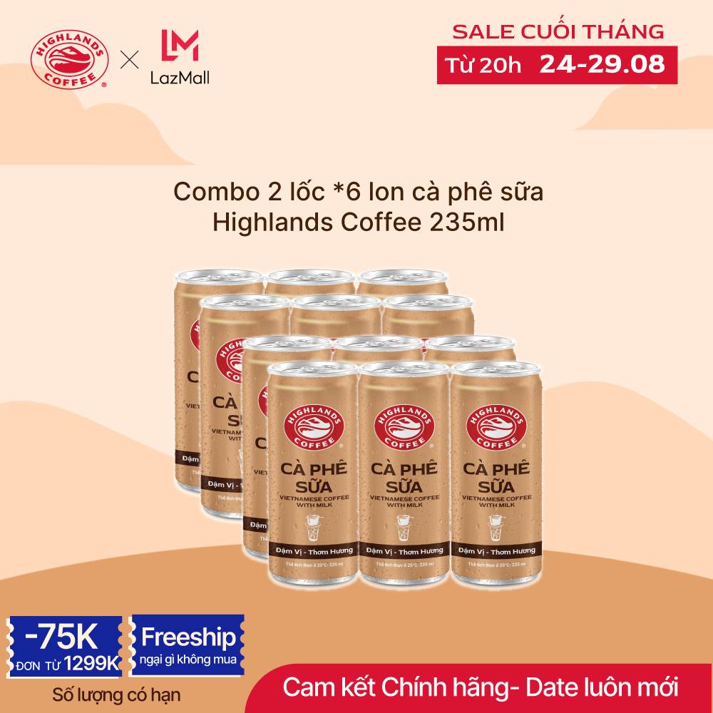 COMBO 2 lốc *6 lon cà phê sữa đá Highlands Coffee (235ml/lon)