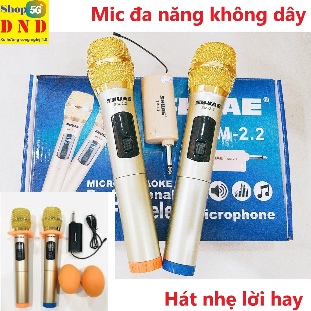 Bộ Micro Karaoke Đa Năng SHURE SM-2.2 Cao Cấp 2 Mic Hát Cực Nhẹ, Không Dây Cho Loa Kéo, Hiện Đại