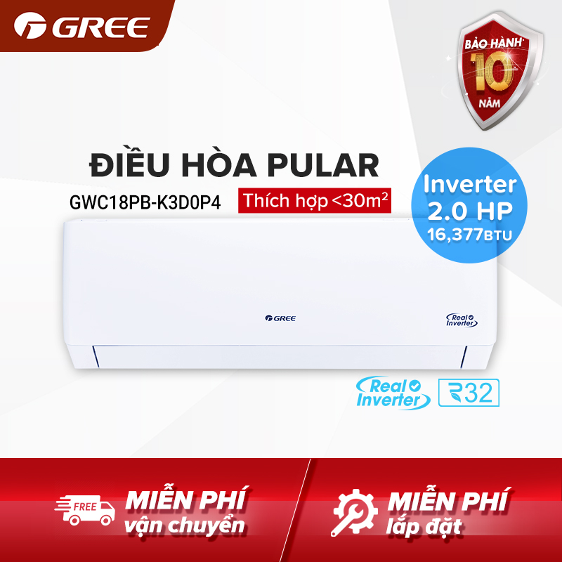 Điều hòa gree- công nghệ real inverter- 2hp - pular gwc18pc-k3d0p4 - hàng phân phối chính hãng