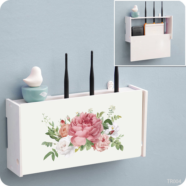 Kệ đựng wifi Tranh Hoa Mẫu đơn treo tường 2 trong 1 che ổ điện wifi treo tường không cần khoan |Nội thất trong hẻm