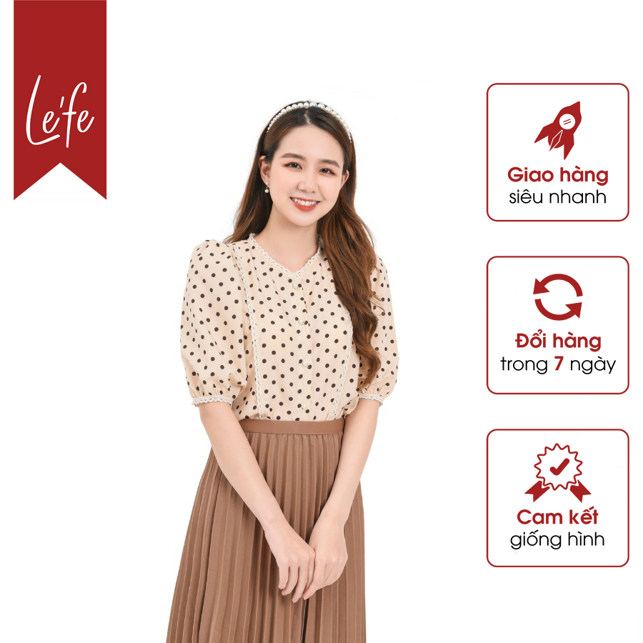 Áo sơ mi nữ họa tiết chấm bi thiết kế cổ viền ren lefe ak62