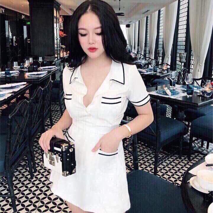Đầm nữ túi viền thắt nơ cổ somi thời trang phong cách Hàn Quốc