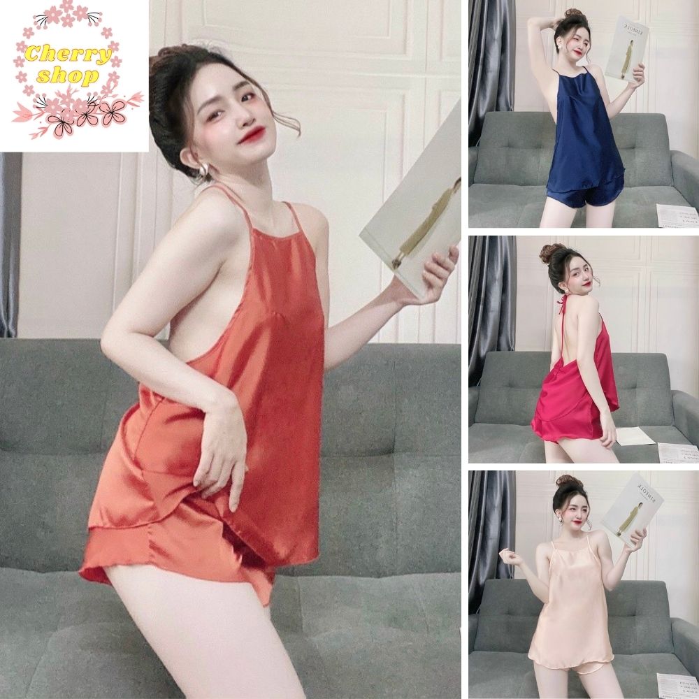 Đồ ngủ nữ sexy hai dây lụa satin siêu mát