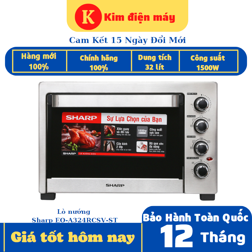 Lò nướng Sharp EO-A324RCSV-ST-lò nướng điện 32 lít-đa chức năng-công suất 1500W tiết kiệm điện-bảo hành 12 tháng toàn toàng quốc