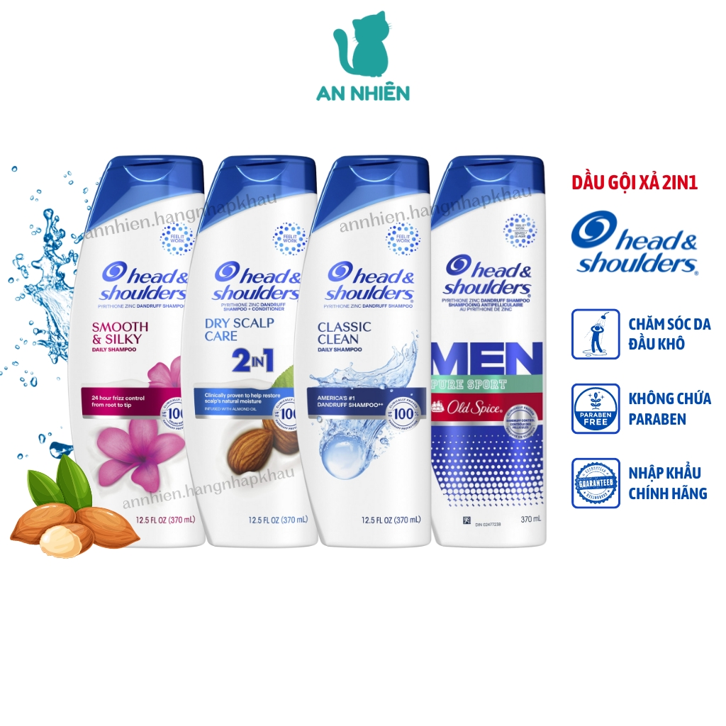 Dầu gội xả 2in1 Head & Shoulders Mỹ 370ml hàng nhập khẩu