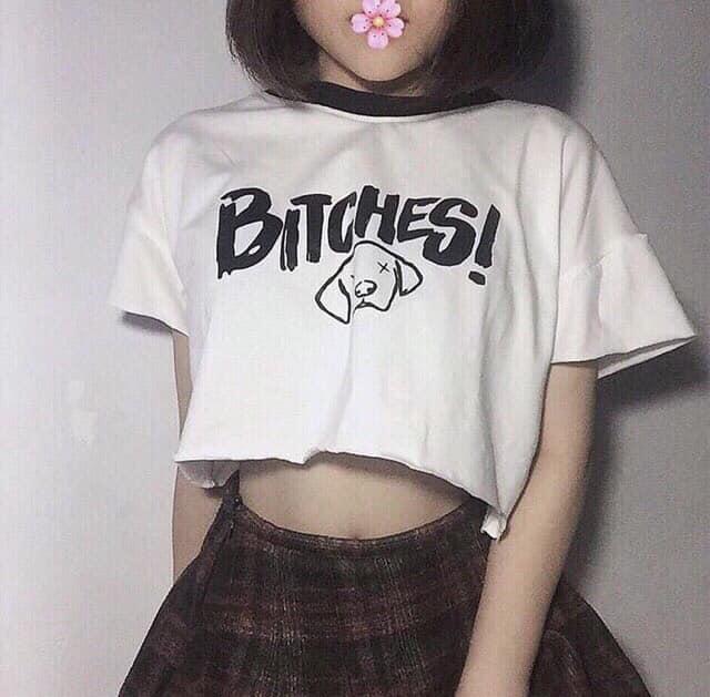 Áo croptop nữ in hình bitches cực hot