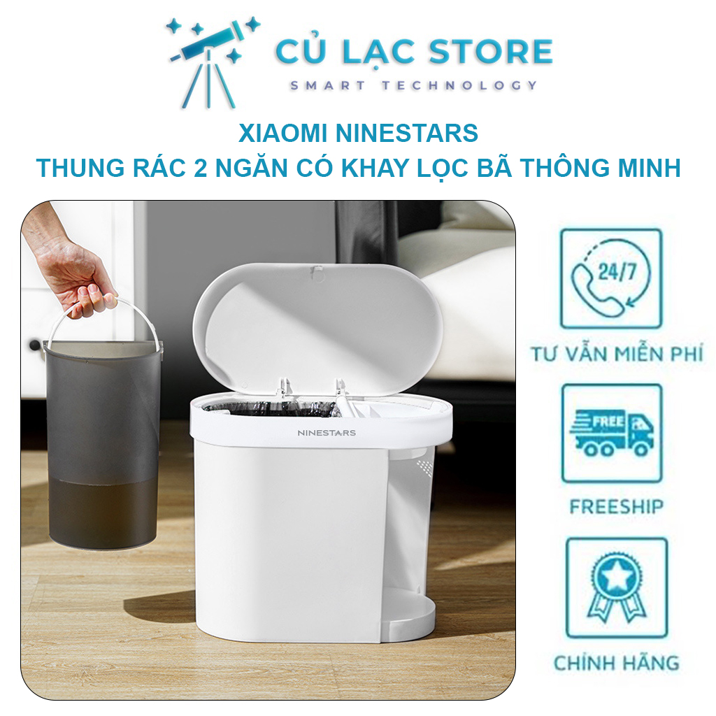 [XIAOMI NINESTARS] Thùng rác đa năng tách 2 ngăn khô, ướt có bộ lọc trà, chất liệu ABS siêu bền 15L