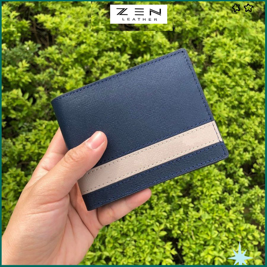 ví nam ZEN12 bóp nam da bò saffiano ví da nam ví ngang thiết kế nhiều ngăn nhỏ gọn thời trang bảo hành da 6 tháng ZEN Leather